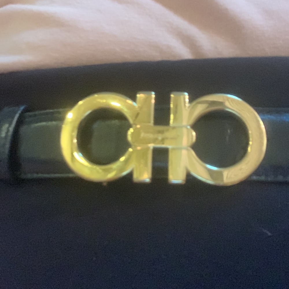 Authentic Salvatore Ferragamo gold Gancini logo belt
